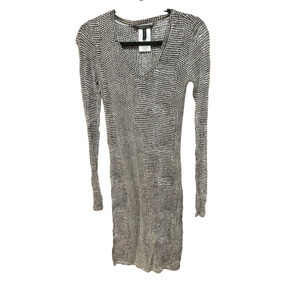 BCBGMAXAZRIA‎ Black BrownPrint V-Neck Long Sleeve Bodycon Dress women's Small